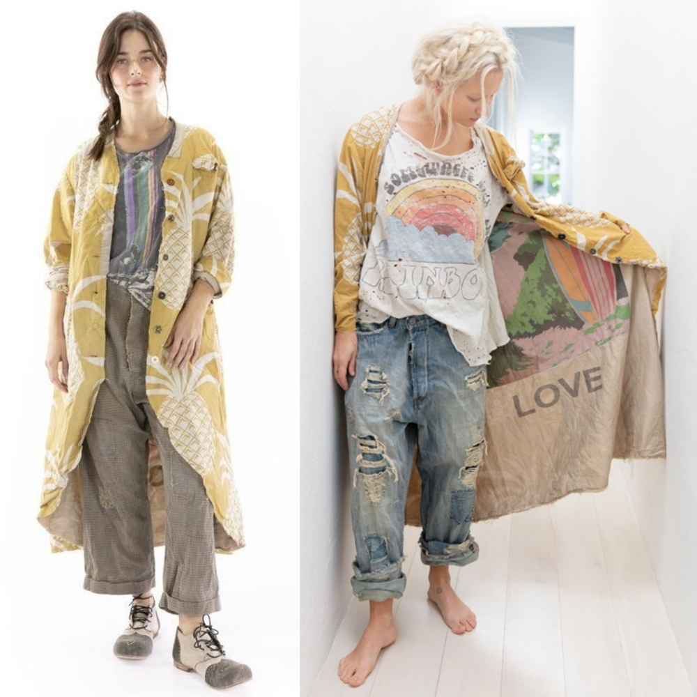 New Magnolia Pearl Emery Pineapple Coat Beverly OS trenchcoat artist smock surf - Picture 6 of 17